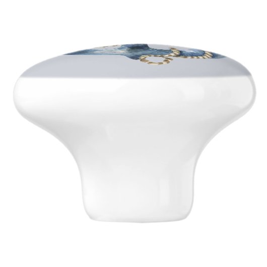 Blauw anker en touw op grijs keramische knop (Zijkant)