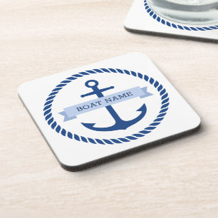 Blauw anker- en touwgrensbootnaam op banner bier onderzetter