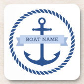 Blauw anker- en touwgrensbootnaam op banner bier onderzetter (Voorkant)