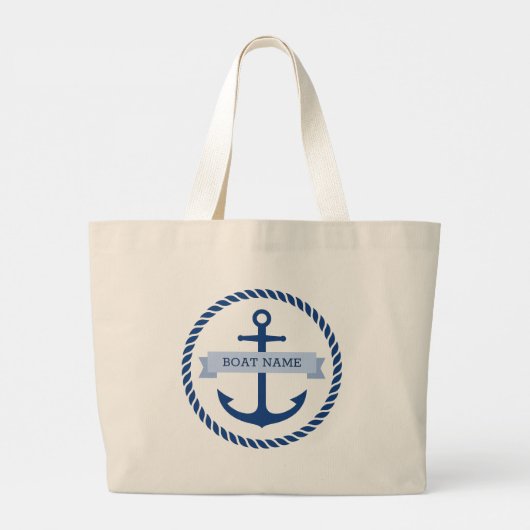 Blauw anker- en touwgrensbootnaam op banner grote tote bag (Achterkant)