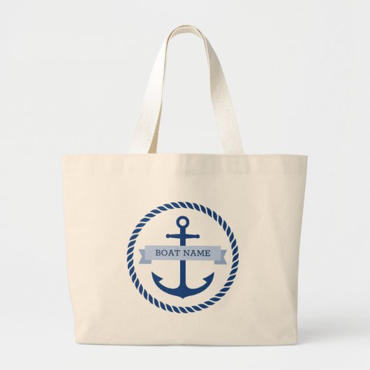 Blauw anker- en touwgrensbootnaam op banner grote tote bag (Voorkant)