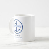Blauw anker- en touwgrensbootnaam op banner koffiemok (Voorkant links)
