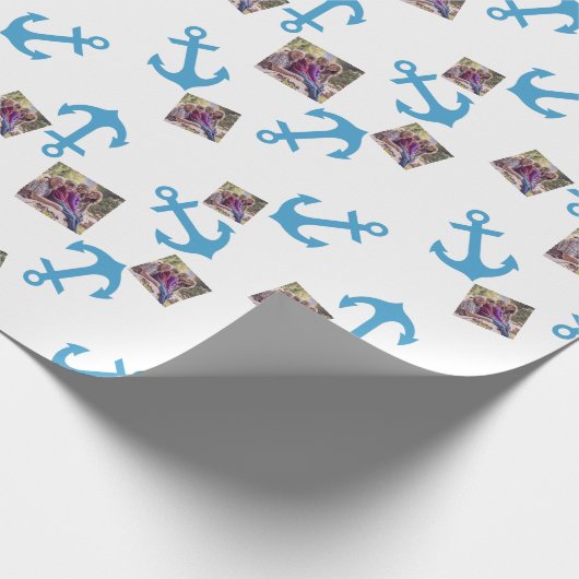 Blauw Anker & Foto Afbeelding Cadeaupapier (Hoek)