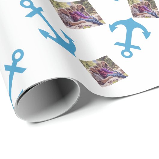 Blauw Anker & Foto Afbeelding Cadeaupapier (Rol Hoek)