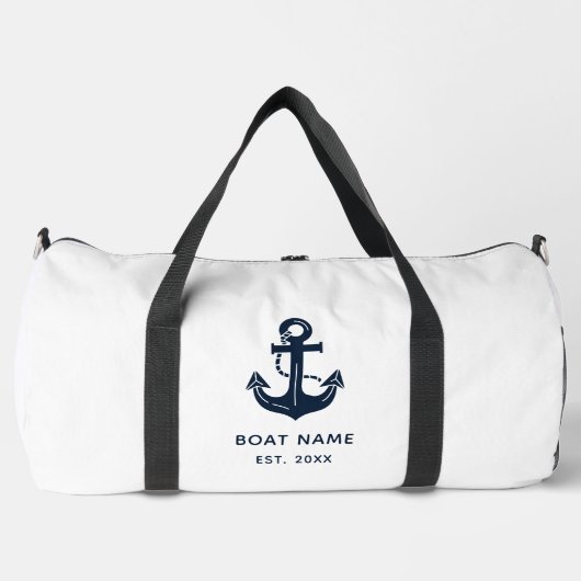 Blauw Anker Gepersonaliseerde Bootnaam Plunjezak (Voorkant)