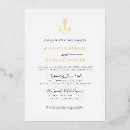 Blauw Anker Klassieke Nautische Yacht Club Bruilof Folie Uitnodiging