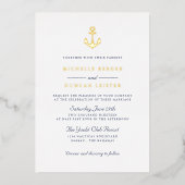 Blauw Anker Klassieke Nautische Yacht Club Bruilof Folie Uitnodiging (Voorkant)