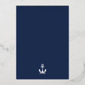 Blauw Anker Klassieke Nautische Yacht Club Bruilof Folie Uitnodiging (Achterkant)