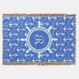 Blauw anker kustmonogram deken