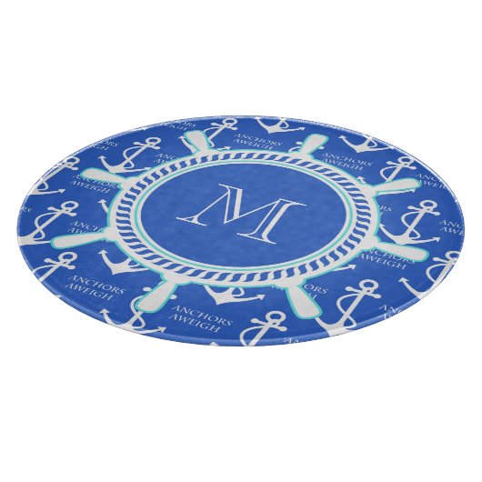 Blauw anker kustmonogram snijplank (Hoek)