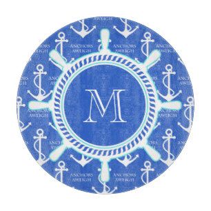 Blauw anker kustmonogram snijplank