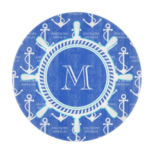 Blauw anker kustmonogram snijplank (Voorkant)