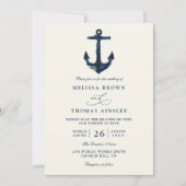 Blauw anker maritiem modern chic QR-code bruiloft Kaart (Voorkant)