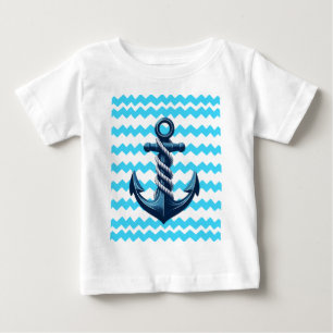 Blauw anker met blauwe golven