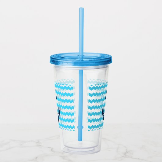 Blauw anker met blauwe golven acryl drinkbeker (Rechts)