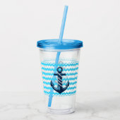 Blauw anker met blauwe golven acryl drinkbeker (Achterkant)