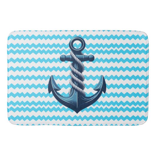Blauw anker met blauwe golven badmat (Voorkant)