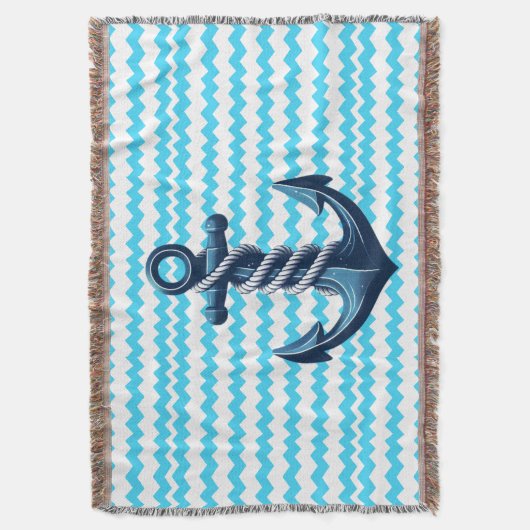 Blauw anker met blauwe golven deken (Voorkant Verticaal)