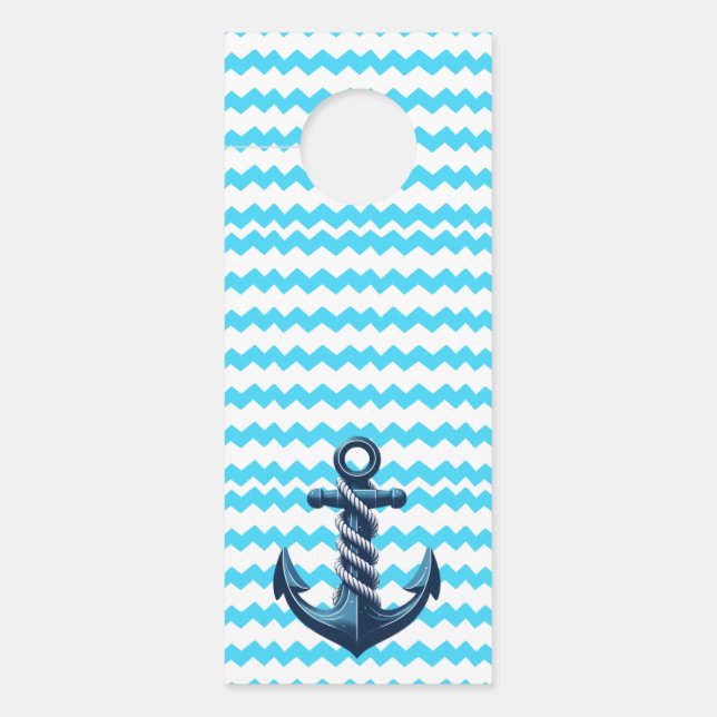 Blauw anker met blauwe golven deurhanger (Voorkant)