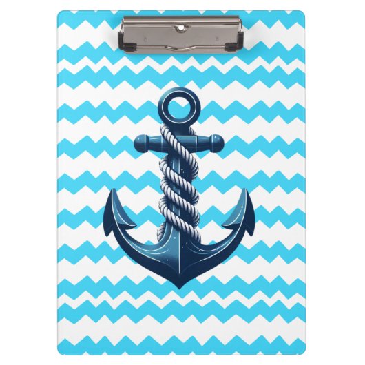 Blauw anker met blauwe golven klembord (Voorkant)