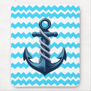 Blauw anker met blauwe golven muismat