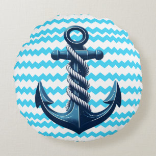 Blauw anker met blauwe golven rond kussen