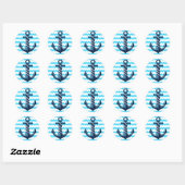Blauw anker met blauwe golven ronde sticker (Vel)