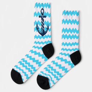 Blauw anker met blauwe golven sokken