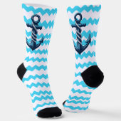 Blauw anker met blauwe golven sokken (Gebogen)