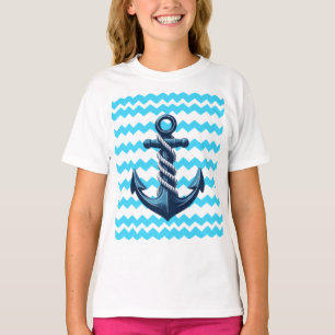 Blauw anker met blauwe golven t-shirt