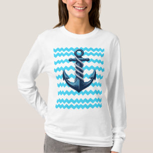 Blauw anker met blauwe golven t-shirt