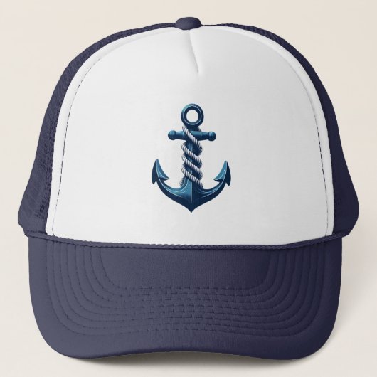 Blauw anker met blauwe golven trucker pet (Voorkant)