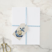 Blauw Anker met Cream Rozen Cadeau Label Cadeaulabel (Met Touw)