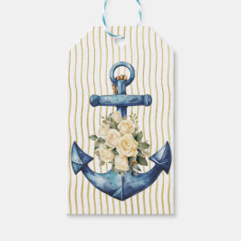 Blauw Anker met Cream Rozen Cadeau Label Cadeaulabel