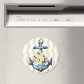Blauw Anker met Cream Rozen Magnet (Insitu (Vaatwasser))