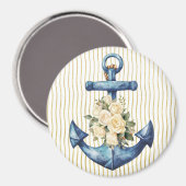 Blauw Anker met Cream Rozen Magnet (Voorkant / Achterkant)