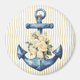 Blauw Anker met Cream Rozen Magnet