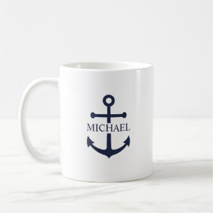 Blauw Anker Met Gepersonaliseerde Naam Koffiemok