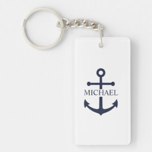 Blauw Anker Met Gepersonaliseerde Naam Sleutelhanger