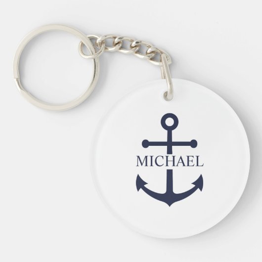 Blauw Anker Met Gepersonaliseerde Naam Sleutelhanger (Voorkant)