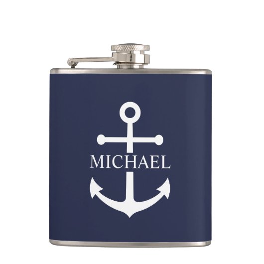 Blauw Anker Met Naam Heupfles (Voorkant)