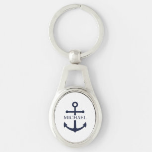 Blauw Anker Met Naam Sleutelhanger