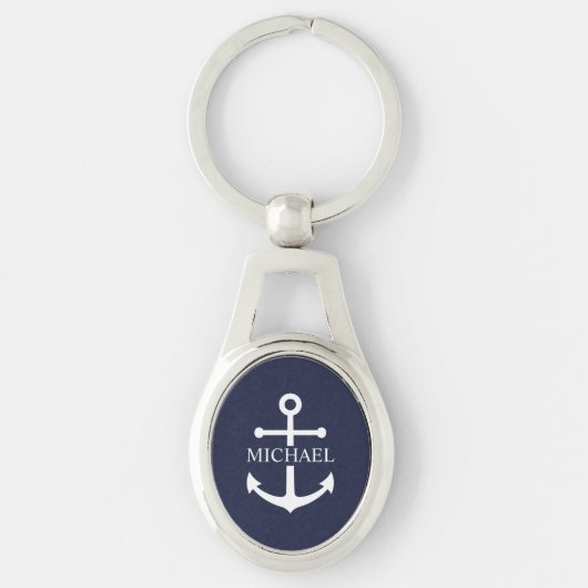 Blauw Anker Met Persoonlijke Naam Sleutelhanger (Voorkant)