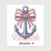 Blauw anker met rode en witte streep boog monogram sticker (Vel)