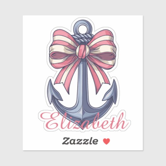Blauw anker met rode en witte streep boog monogram sticker (Vel)