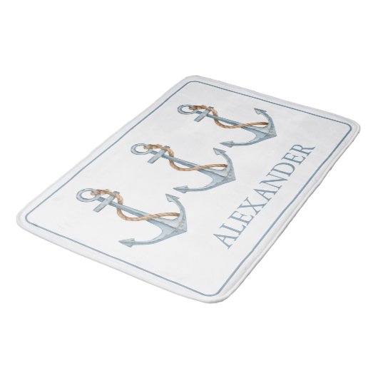 blauw anker met touw gepersonaliseerd badmat (Gekanteld)