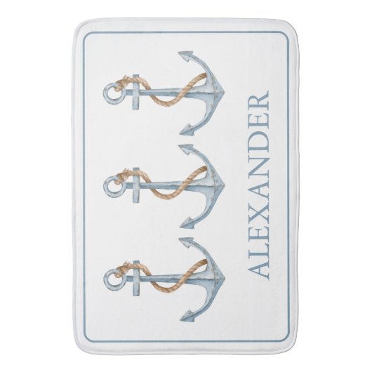  blauw anker met touw gepersonaliseerd badmat (Voorkant Verticaal)