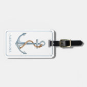  blauw anker met touw gepersonaliseerd bagagelabel (Voorkant horizontaal)