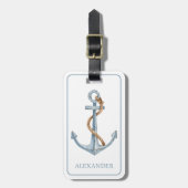  blauw anker met touw gepersonaliseerd bagagelabel (Voorkant verticaal)