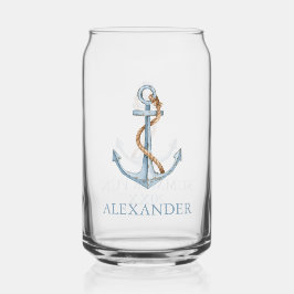 blauw anker met touw gepersonaliseerd blikvorm glas